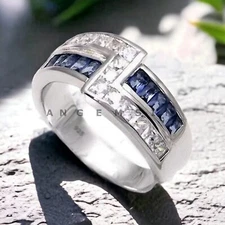 Blue Sapphire Gemstone With 925 Sterling Silver Ring For Men's #AL287