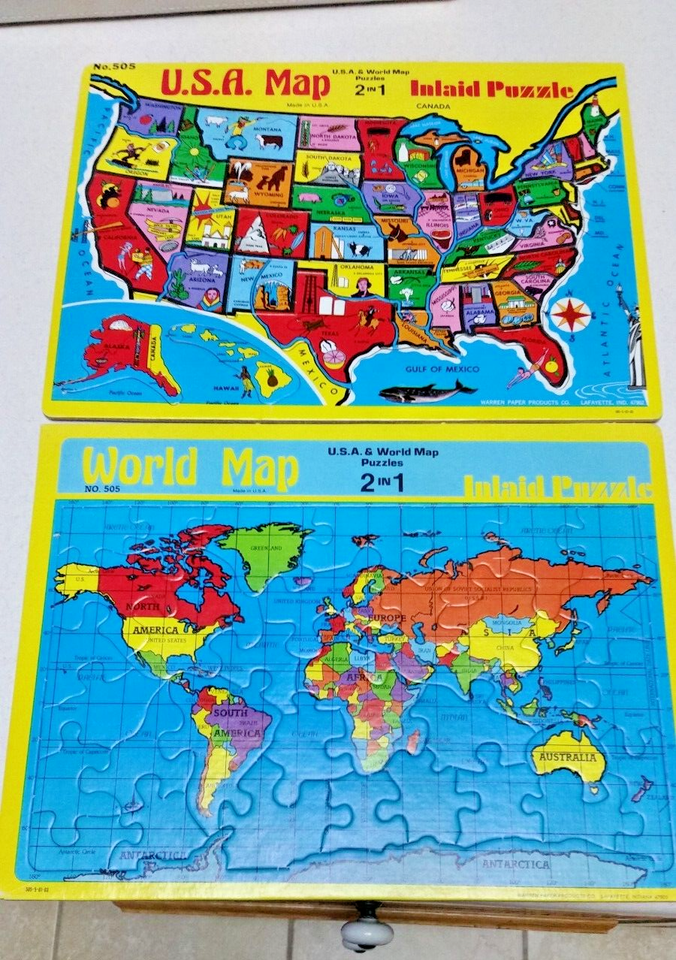 USA Map & World Map Puzzles Warren Paper Products Made in Lafayette