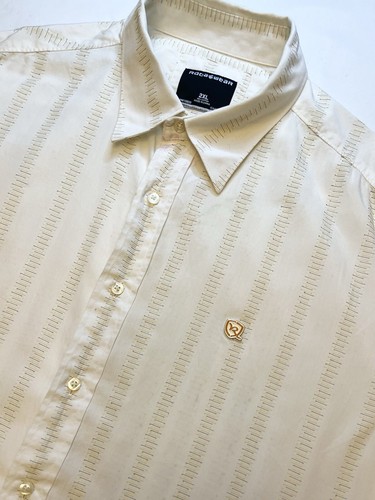 Rocawear Mens Size 2XL Ivory w/ Multicolored Design Button Up Short Sleeve Shirt - Picture 5 of 11