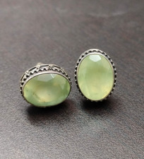 Oval Natural Green Prehnite Cufflinks 925 Sterling Silver Jewelry Christmas Gift