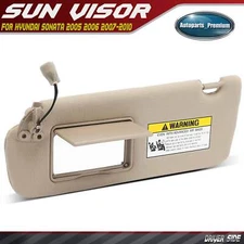 Beige Driver Side Sun Visor w/ Extender for Hyundai Sonata 2005-2010 w/o Sunroof