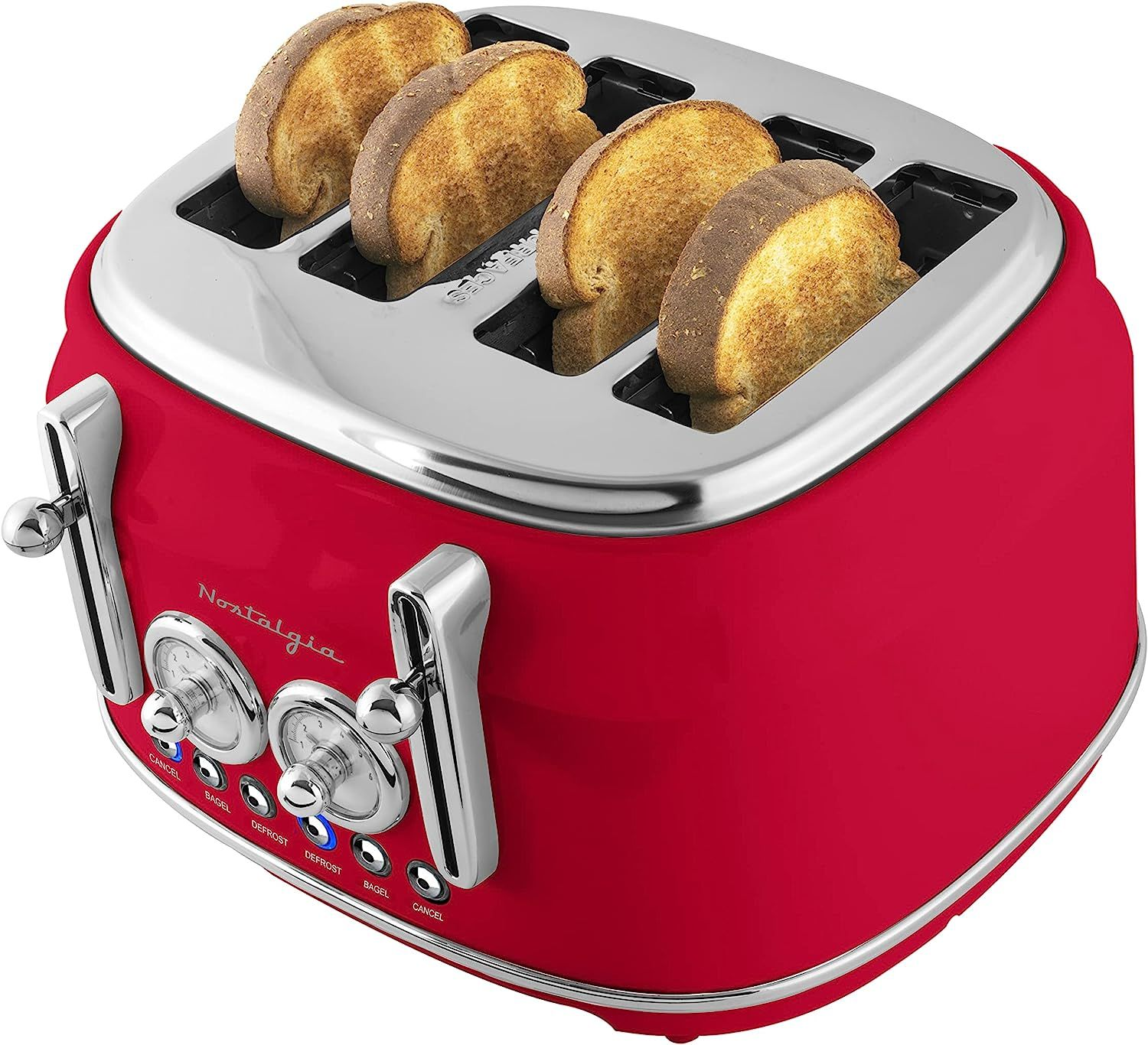 Nostalgia Classic 4Slice Wide Slot Toaster, Retro Vintage Design With