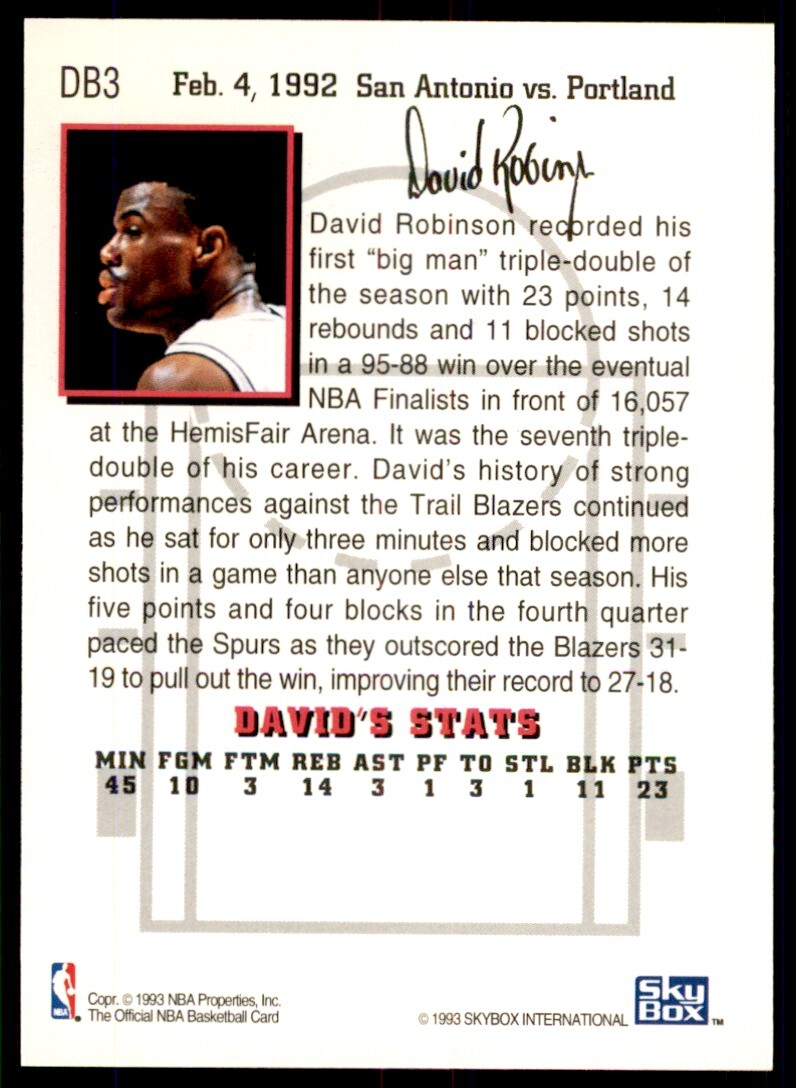 1993-94 NBA Hoops Basketball Card David Robinson A San Antonio