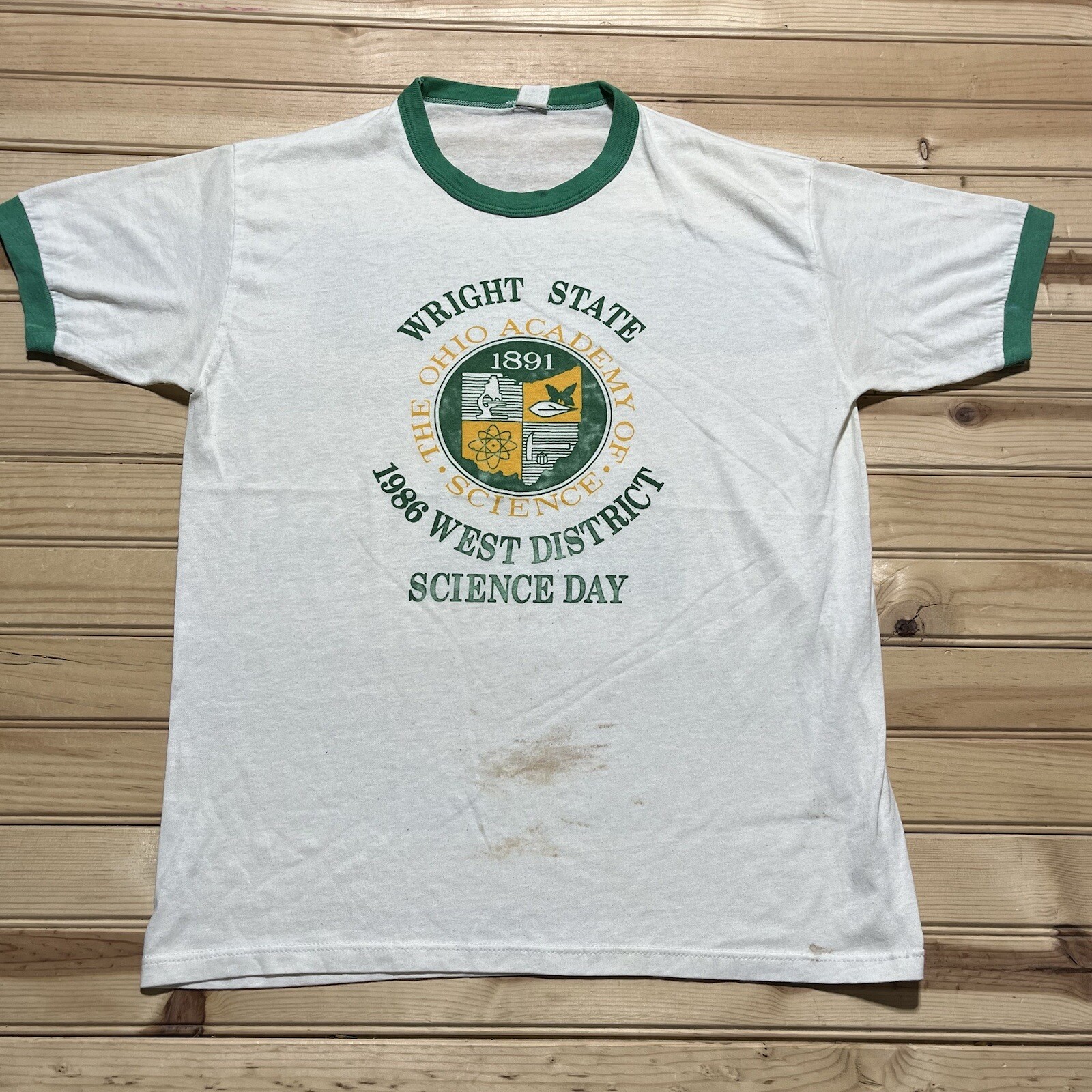 Vintage 1986 Wright State Raiders Academy Of Science Ringer Shirt Size Large