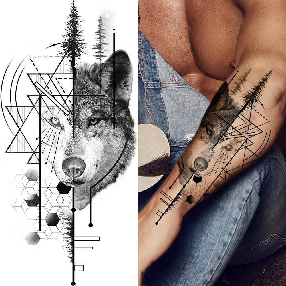 Tatuajes Temporales Etiqueta Engomada Hombres Moda Grande Esqueleto Lobo  TigrE | eBay