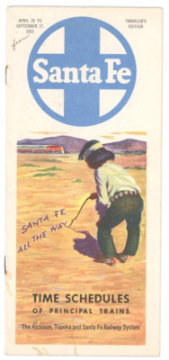 1953 Santa Fe Railroad Time Schedule Atchison Topeka Trains Indian Child
