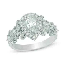 Vera Wang 1.85 CT Pear Cut Lab-Created Diamond Engagement 925 Silver Gift Ring
