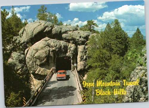 postcard South Dakota  - Iron Mountain Tunnel - old pickup truck exiting tunnel
