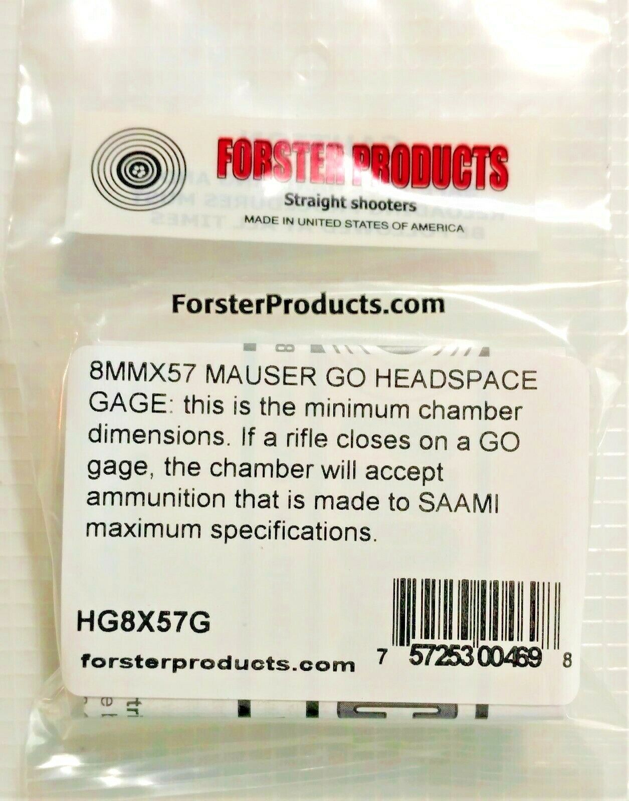Forster Products 8x57mm  8mm Mauser GO Headspace Gage Gauge Gunsmithing NEW 