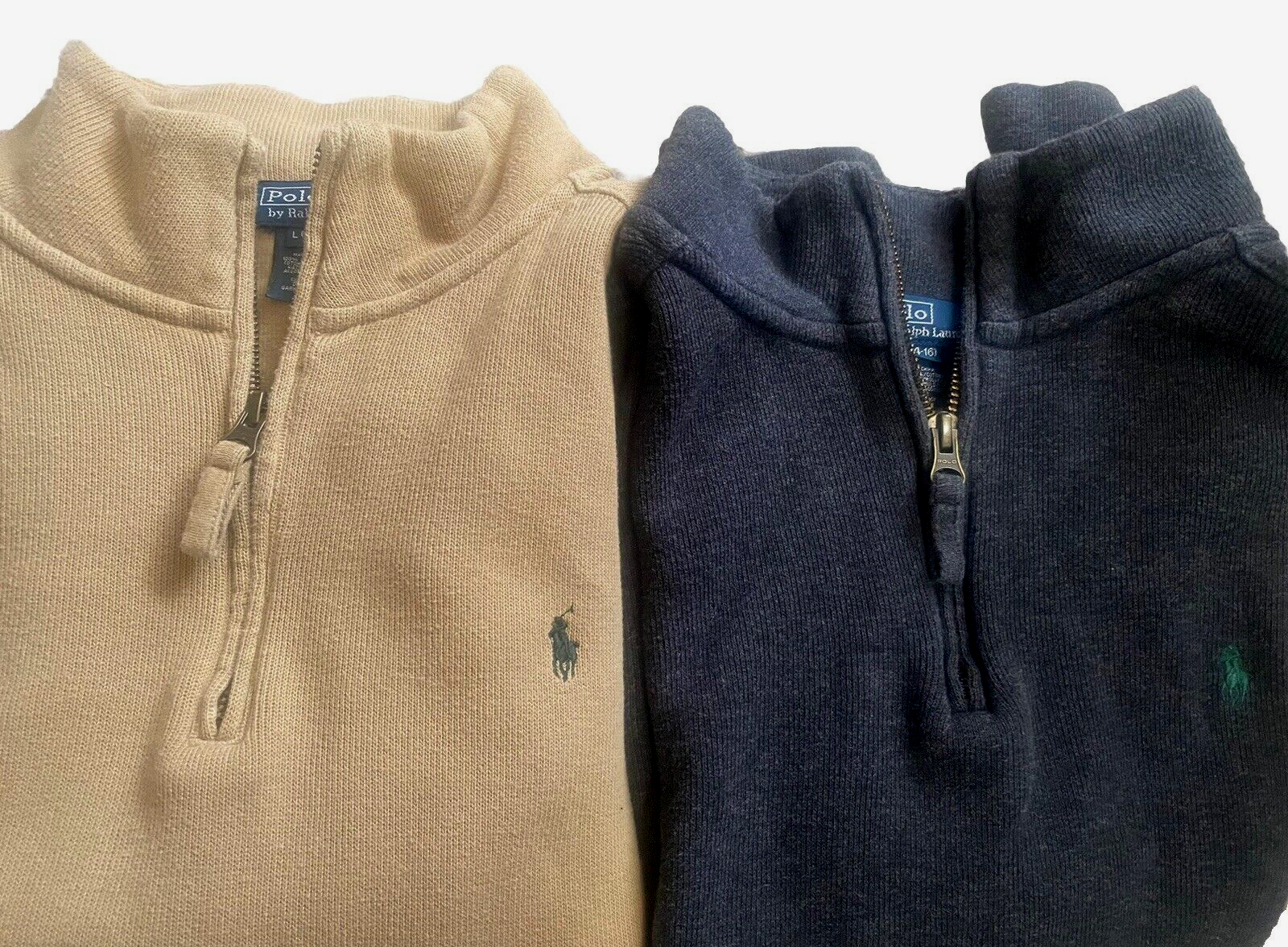 Lot 2 Ralph Lauren Polo sz L 14-16 Boys Quarter Zip Pony Top Sweater Brown Gray