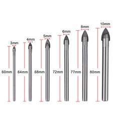 6Pcs Carbide Mirror Drill Bit Ceramic Glass Tile Marble Spear Head 3mm-10mm C 