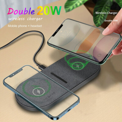 2IN1 40W Wireless Charger Dual Mat Pad For Apple iPhone 13 Pro 12 Samsung S22