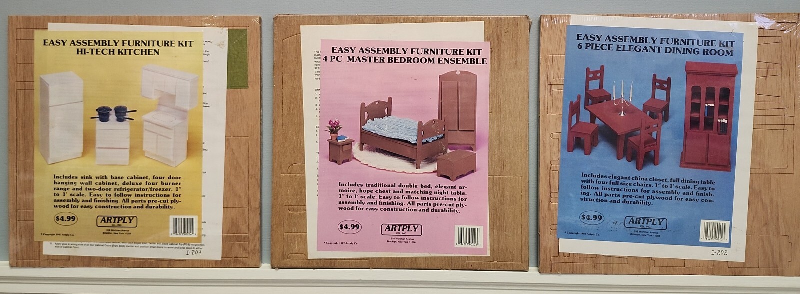 Vintage LOT of 3 Artply Furniture Kits NOS Kitchen, Dining, Bedroom