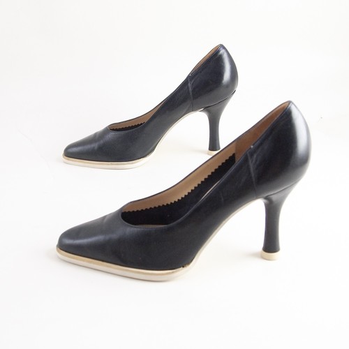 Sergio Rossi Heels Pumps Black Leather Mid Pointy Toe Women Shoe Size US 6 EU 36 - Picture 2 of 10