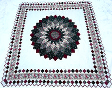 Vintage Handmade Rose Lotus Flower Power Prairie Point 82" Square Quilt Blanket