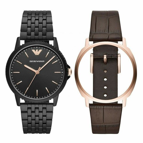 Emporio Armani AR80021 Interchangeable Case and Bracelet Black Analog Watch Set - 第 3/12 張圖片