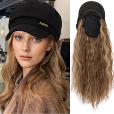 Women Beret Hat Wigs Synthetic Hat with Hair Wig For Women 18 inch Long Wavy Wig