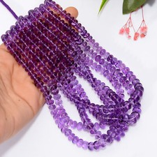 Natural Amethyst Gemstone Round Shape Smooth Beads 4-8 mm Strand 8" GB-891