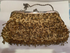 Vintage Bijoux Terner Gold Beaded/Sequin Evening Bag Purse Clutch