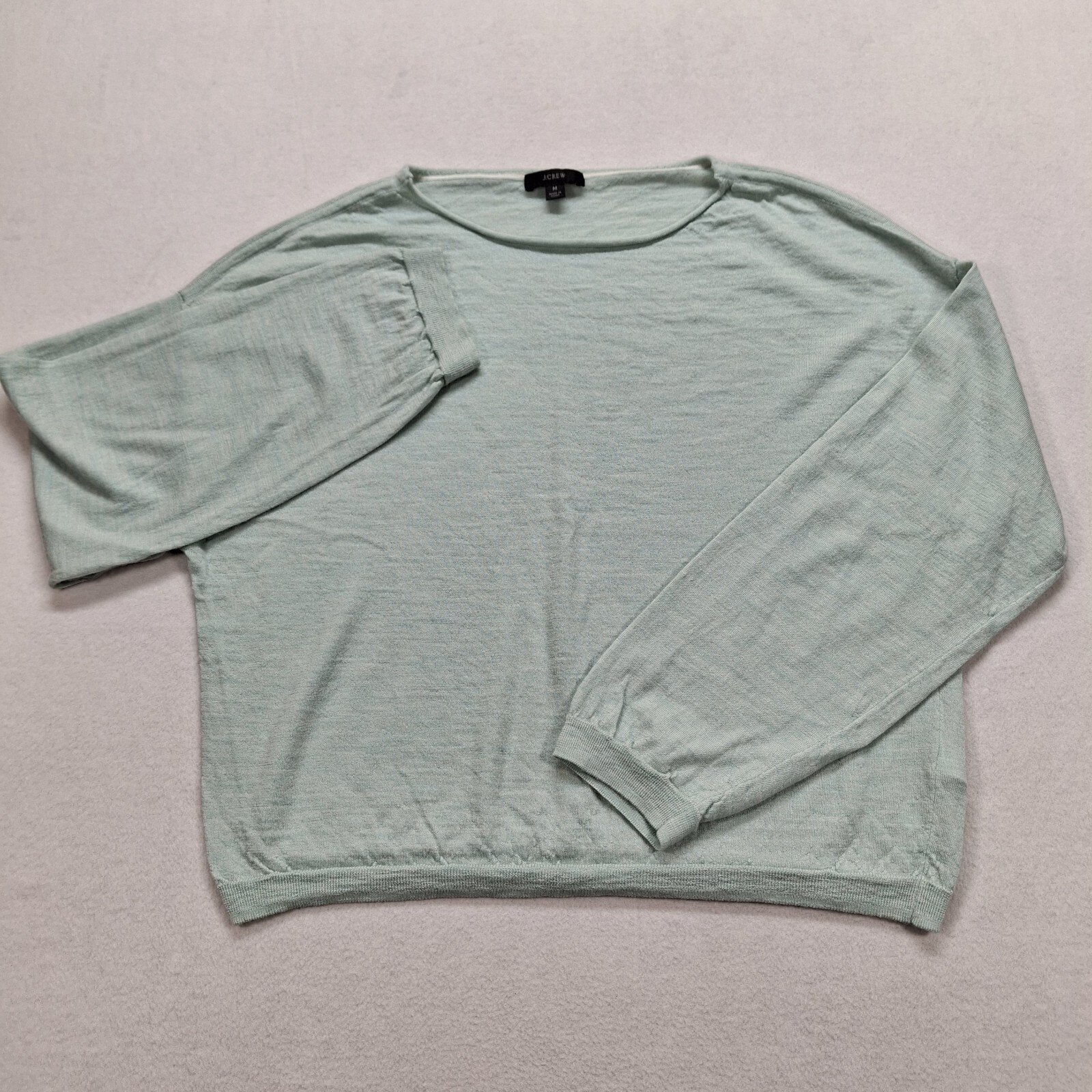 J Crew Merino Wool Sweater Women Medium Mint Green Rollneck Soft Boxy