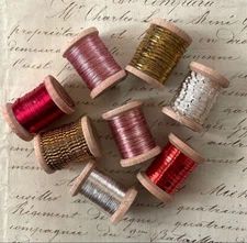 Vintage Antique Gold Silver Red Pink French Metallic Thread Fly Tying