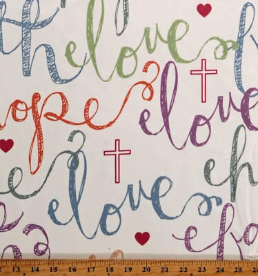 Micro Plush Faith Hope Love Print Script 60'' Wide Fabric by the Yard A620.07