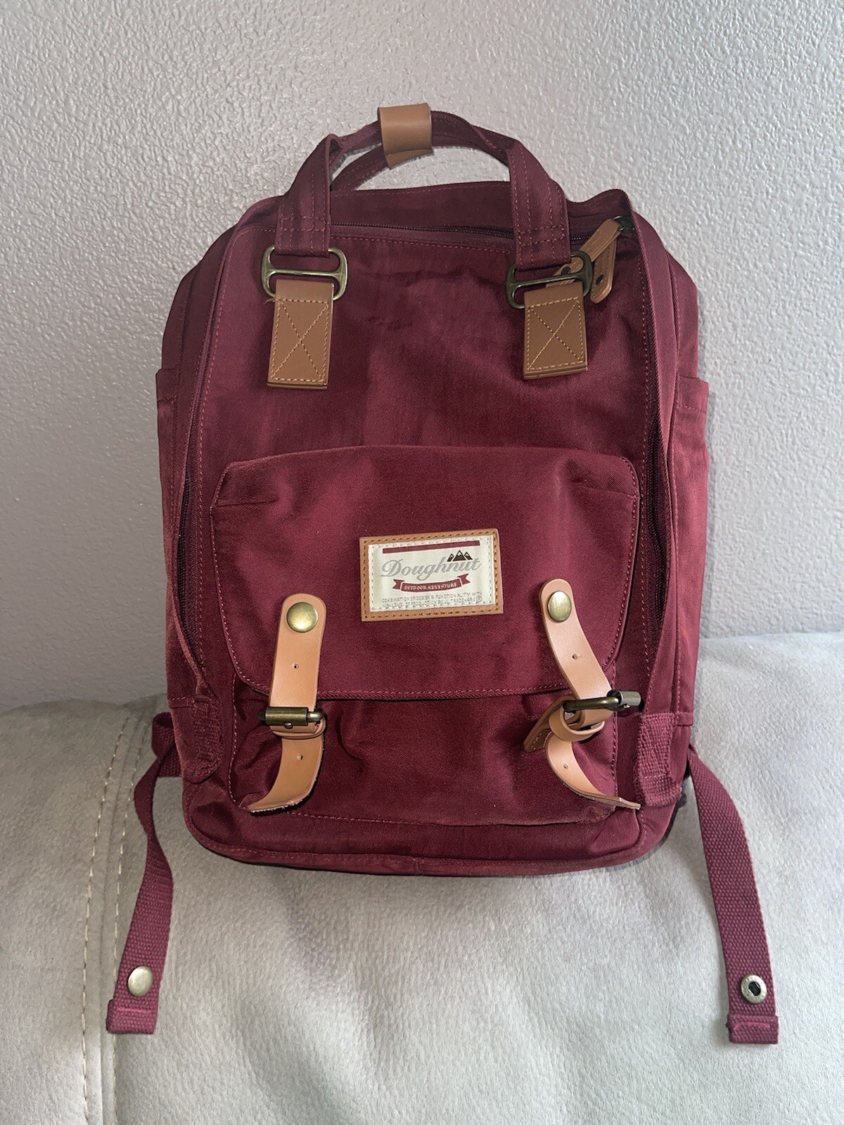 Doughnut Outdoor Adventure Macaroon Backpack Laptop Bag Maroon Leather Accent eBay