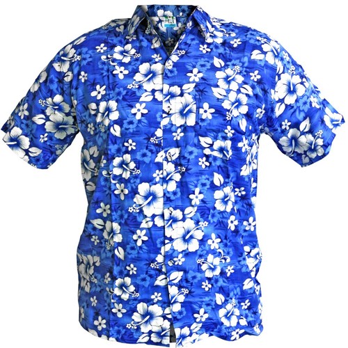 CHEMISE FLORALE HAWAÏENNE thème bleu surfeur plage piscine fête festival lâche S-3XL ROYAUME-UNI - Photo 1/5