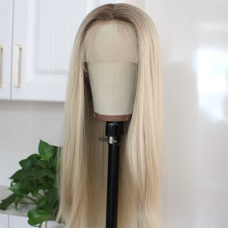 Highlight Blonde Long Straight Synthetic Hair Heat Resistant Lace Front Wig Soft - Image 3 of 4