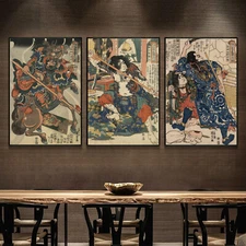 Set 3 Silk Canvas Water Margin Heros Ukiyoe Japan Paint Art Poster Unframed P157