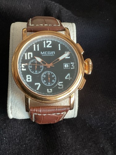 EUC Megir Pilot’s Chronograph Onion Crown /Date Rare - Picture 2 of 9