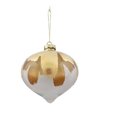 Ball Weihnachten Glas Durchsichtig Mit Roller Gold Form Tropfen Ø 10 CM