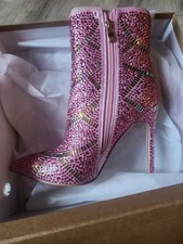 Women s Rhinestone High Heel Boots Glitter Zipper Ankle Boots Ladies Shoes, Sz 7