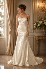 Jenny Yoo Wedding Dress 8 Off-White Silk Satin Strapless Ruched Empire Train