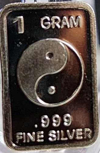 1 Gram .999 Fine Silver Art Bar Ingot. Ying & Yang. Fun & Unique Way To Invest.