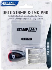 BAZIC Date Stamp and Ink Pad (Black Ink), 12 Years of Dates - 1-Pack