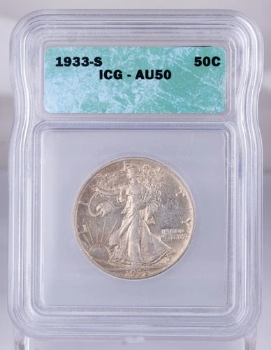 Certified 1933-S Walking Liberty Half Dollar ICG AU50 Silver 50c