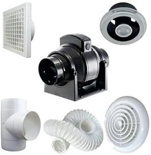 Manrose MF100T In-Line Extractor Fan with Timer + Ducting, Shower Light, Grilles