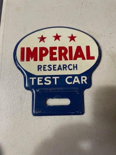 VINTAGE ORIGINAL 1930'S CANADIAN IMPERIAL RESEARCH TEST CAR LICENSE PLATE TOPPER