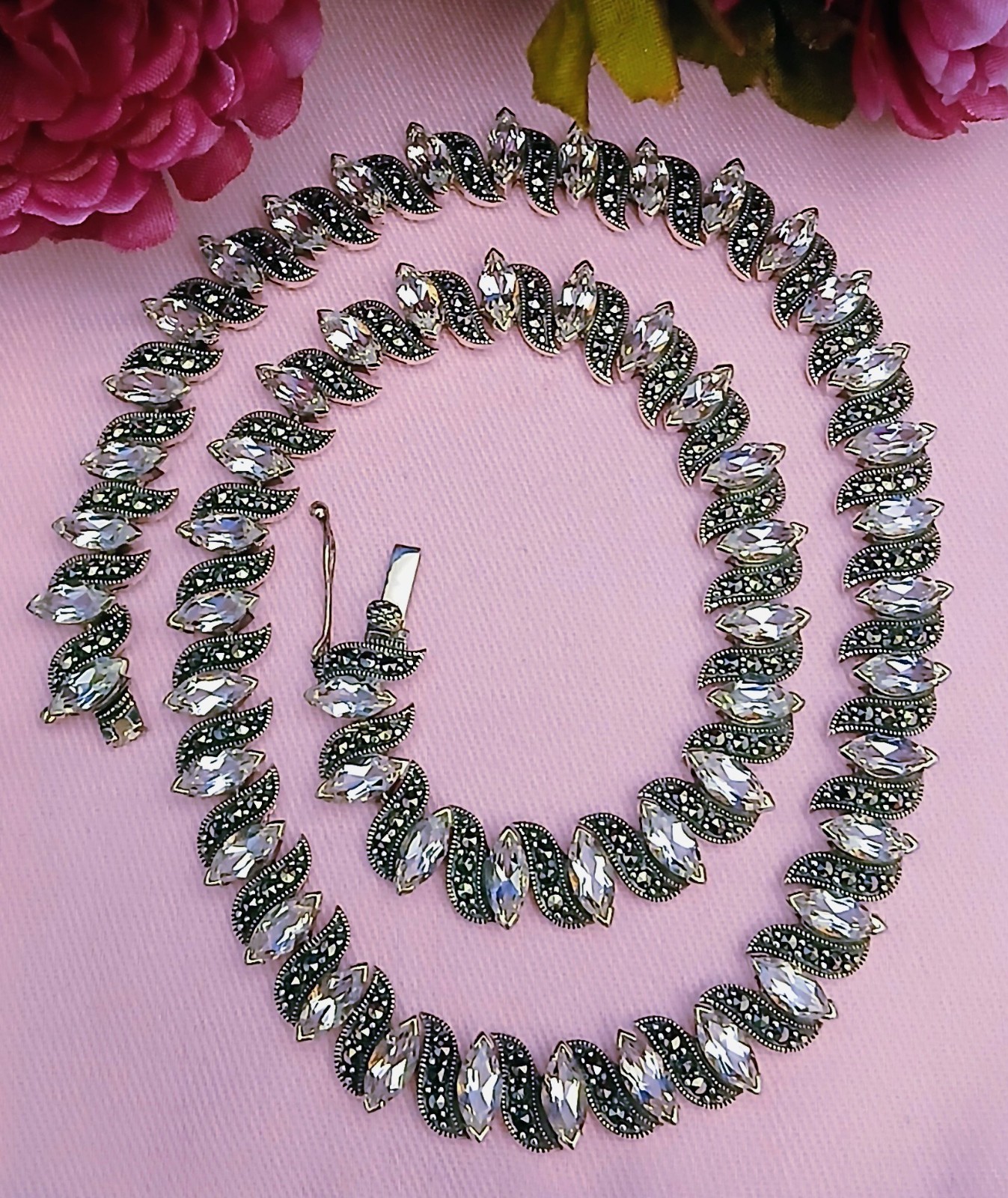 HEAVY Vintage SOLID Sterling Silver Marcasite Top… - image 18