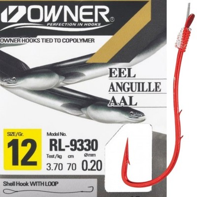 Owner gebundene Angelhaken Aal 70 cm fertig gebundene Haken Vorfachhaken