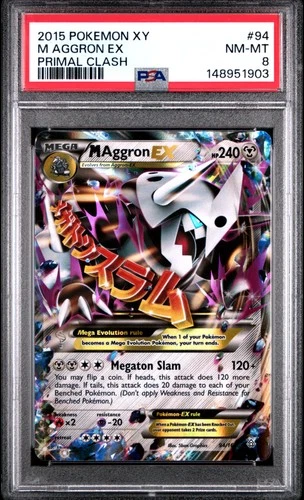 2015 POKEMON XY PRIMAL CLASH #94 M AGGRON EX PSA 8