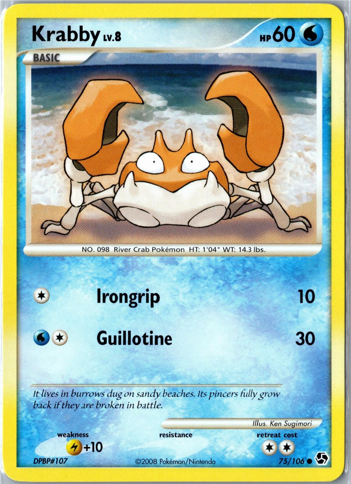 Pokemon Card - Krabby Great Encounters 75/106 2008 Common Lightly Played