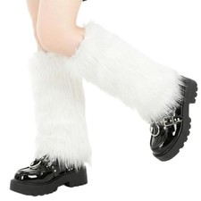Women's Faux Fur Leg Warmers, White Furry Boot Cuffs, Warm Fuzzy Boot Covers