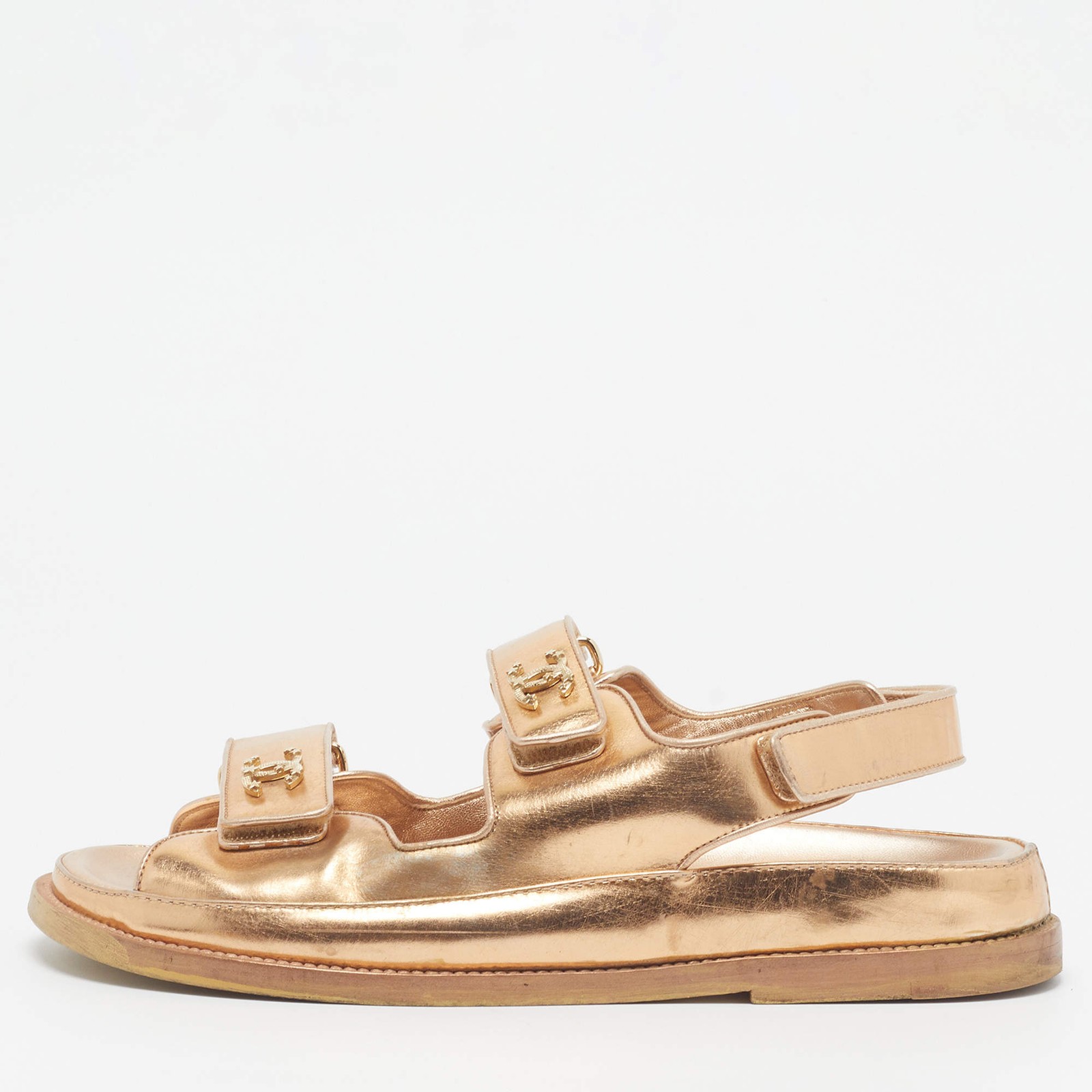 Chanel Dad Size 39 Gold Leather Slingback Sandals