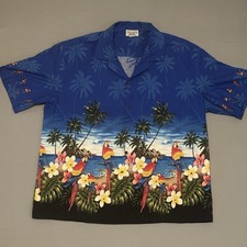 Vintage Pacific Legend Hawaiian Shirt Mens 3XL Macaw Parrots Tropical Button Up