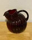 Vintage Anchor Hocking Royal Ruby Glass Ball Pitcher, Ribbed Design