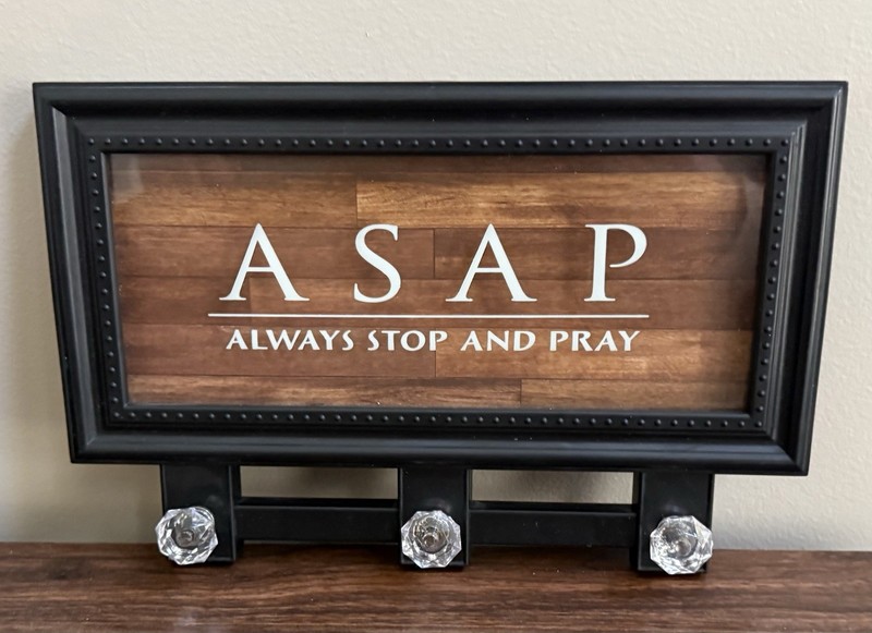 Christian Wall Decor Key Hooks - ASAP Always Stop And Pray Crystal Knobs Sign