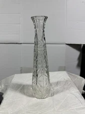 Vintage Clear Glass Candlestick Holder Tall Cut Pattern 9.5”