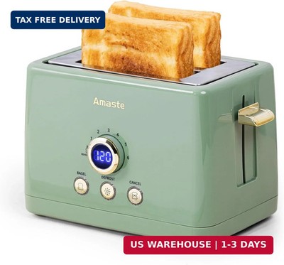 2 Slice Toaster, Retro Bread Toaster with LED Display, Extra Wide Slots Toasters